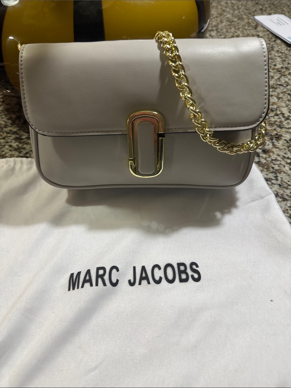 MJ Soft Light Gray Leather Crossbody with Gold Chain